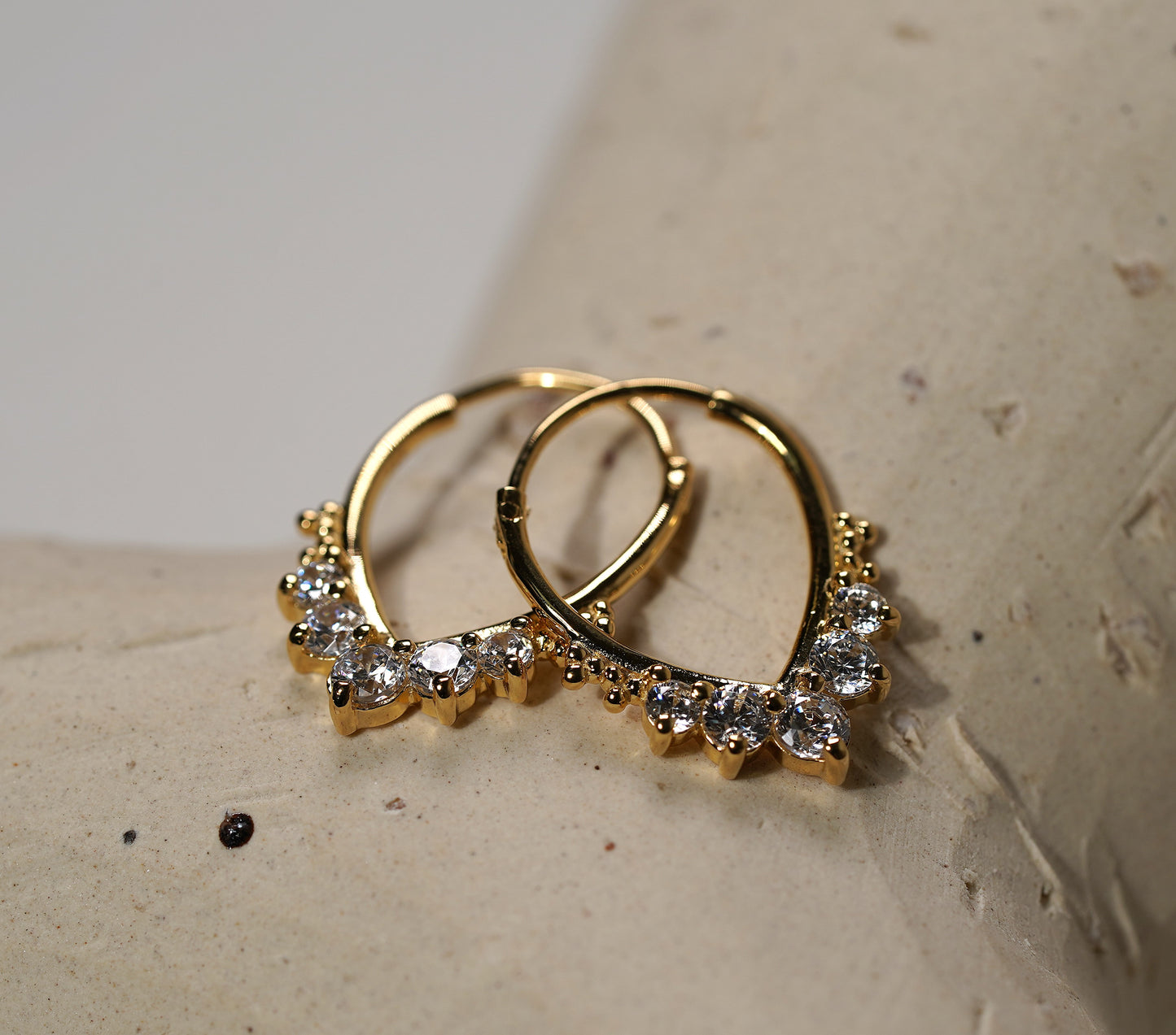 Gold Plated 925 Sterling Silver Creole Oval Hoop Earring with Cubic Zirconia Adornments
