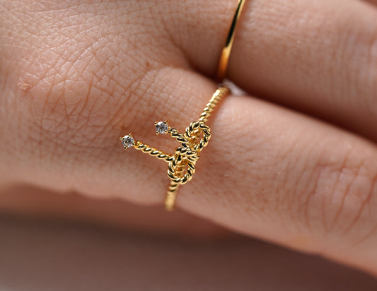 Gold Plated Sterling Silver Bow Ring with Cubic Zirconia