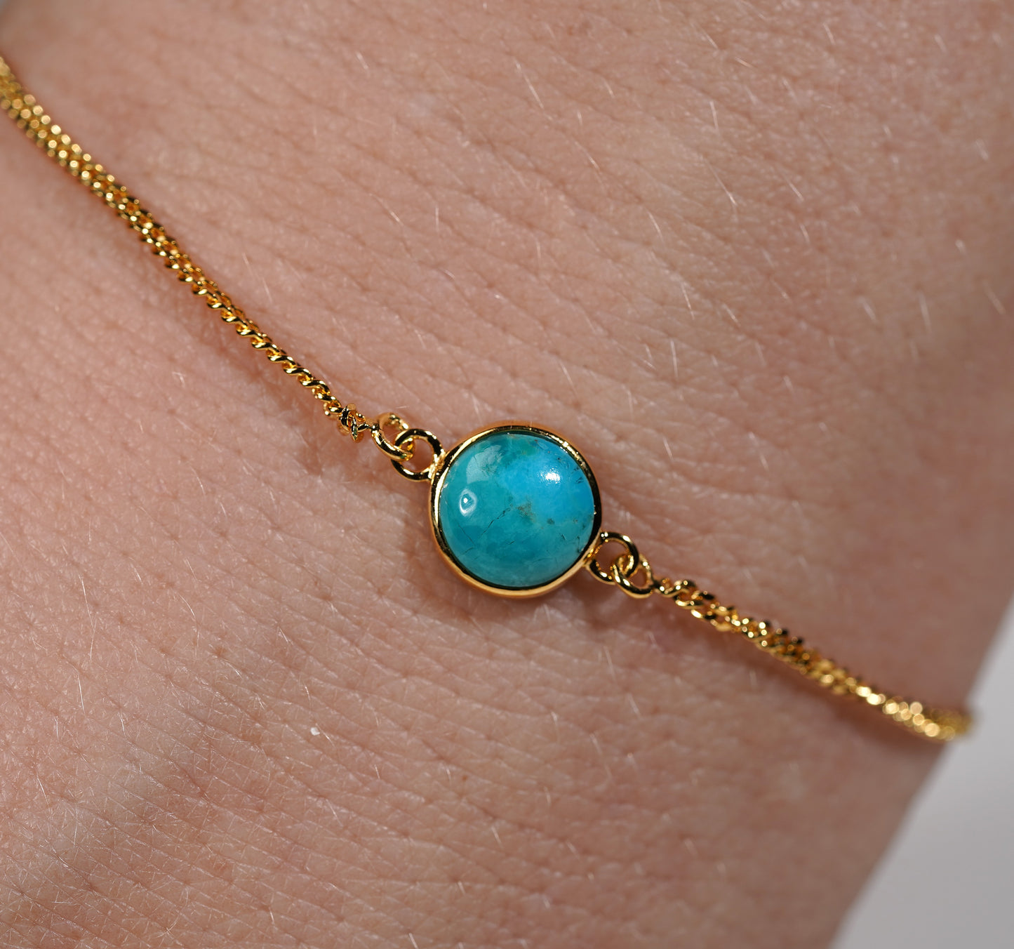 Gold Plated Bracelet Round Stone Feature- turquoise