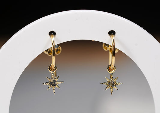 Gold Plated C Style Earrings with Star and Rhinestone