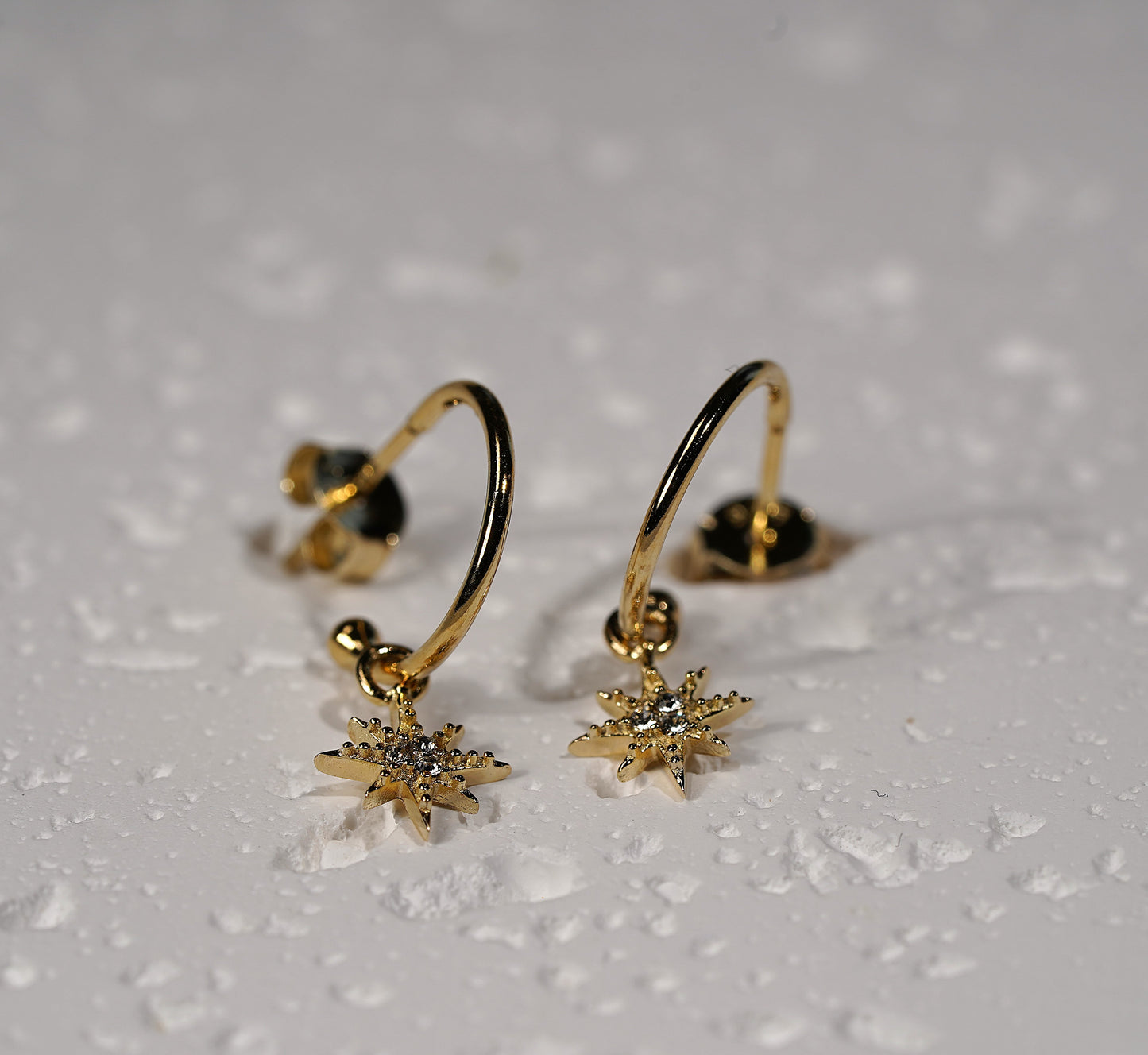 Gold Plated C Style Earrings with Star and Rhinestone