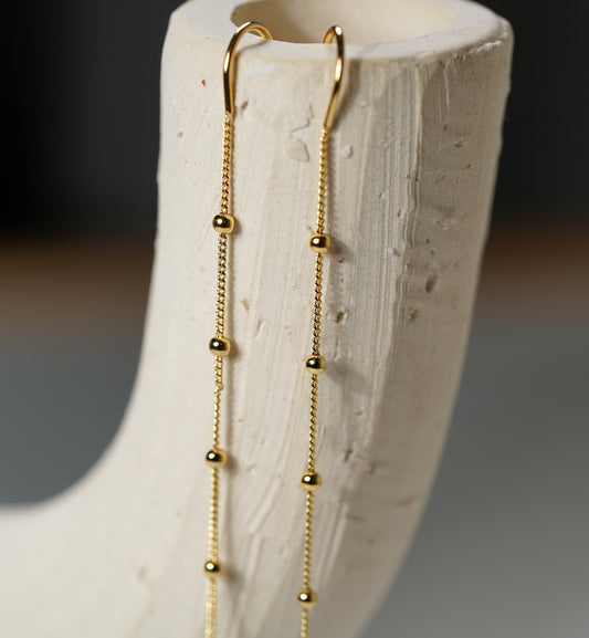 Gold Plated Long Drop Chain Earrings with Adornments