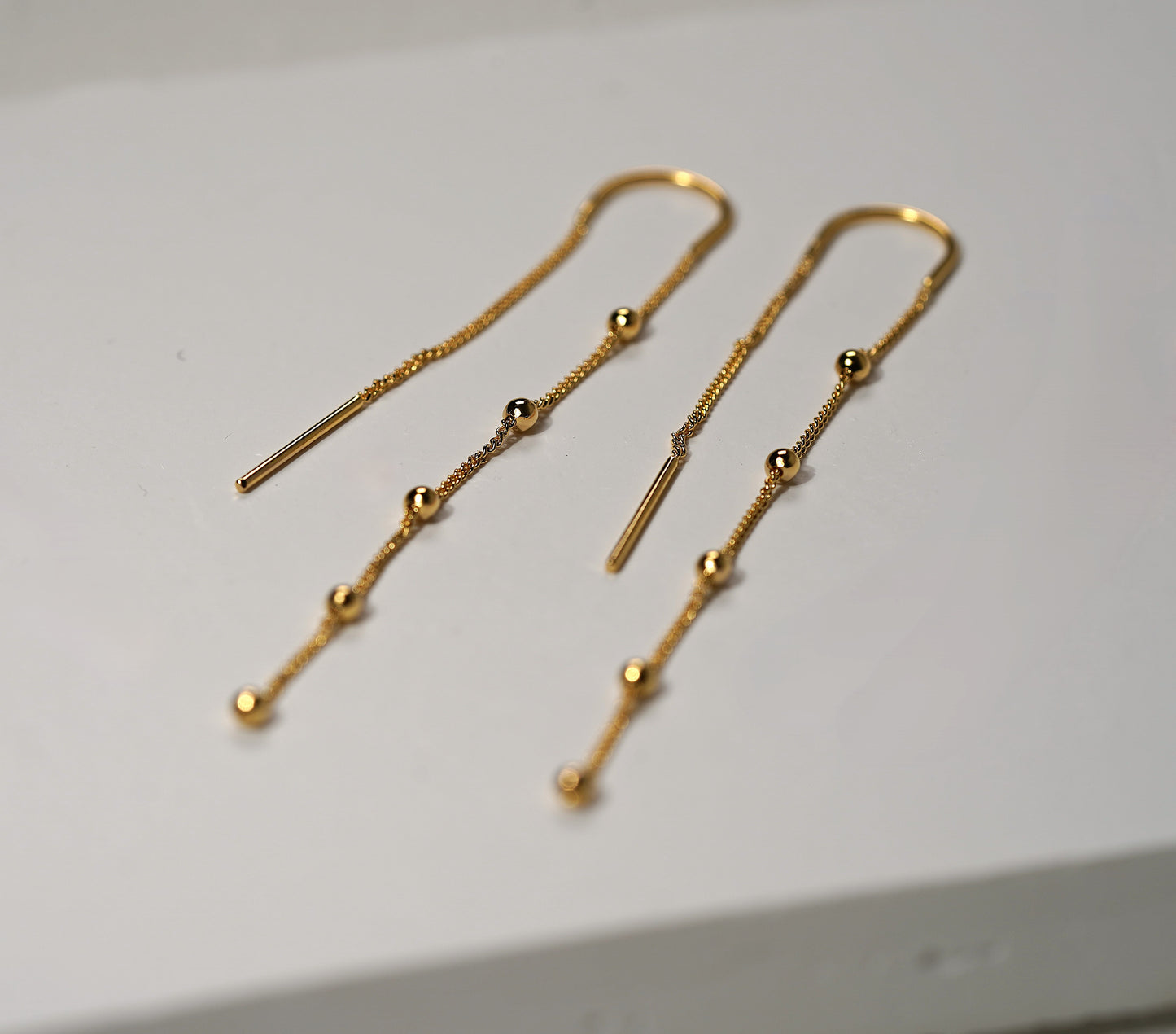 Gold Plated Long Drop Chain Earrings with Adornments