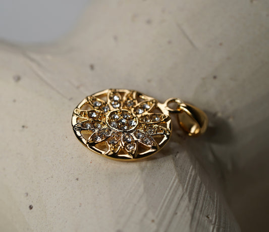 Gold Plated Sterling Silver Mandala Flower Pendant with Cubic Zirconias