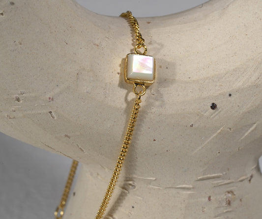 Gold Plated Bracelet with Square Mother of Pearl Stone
