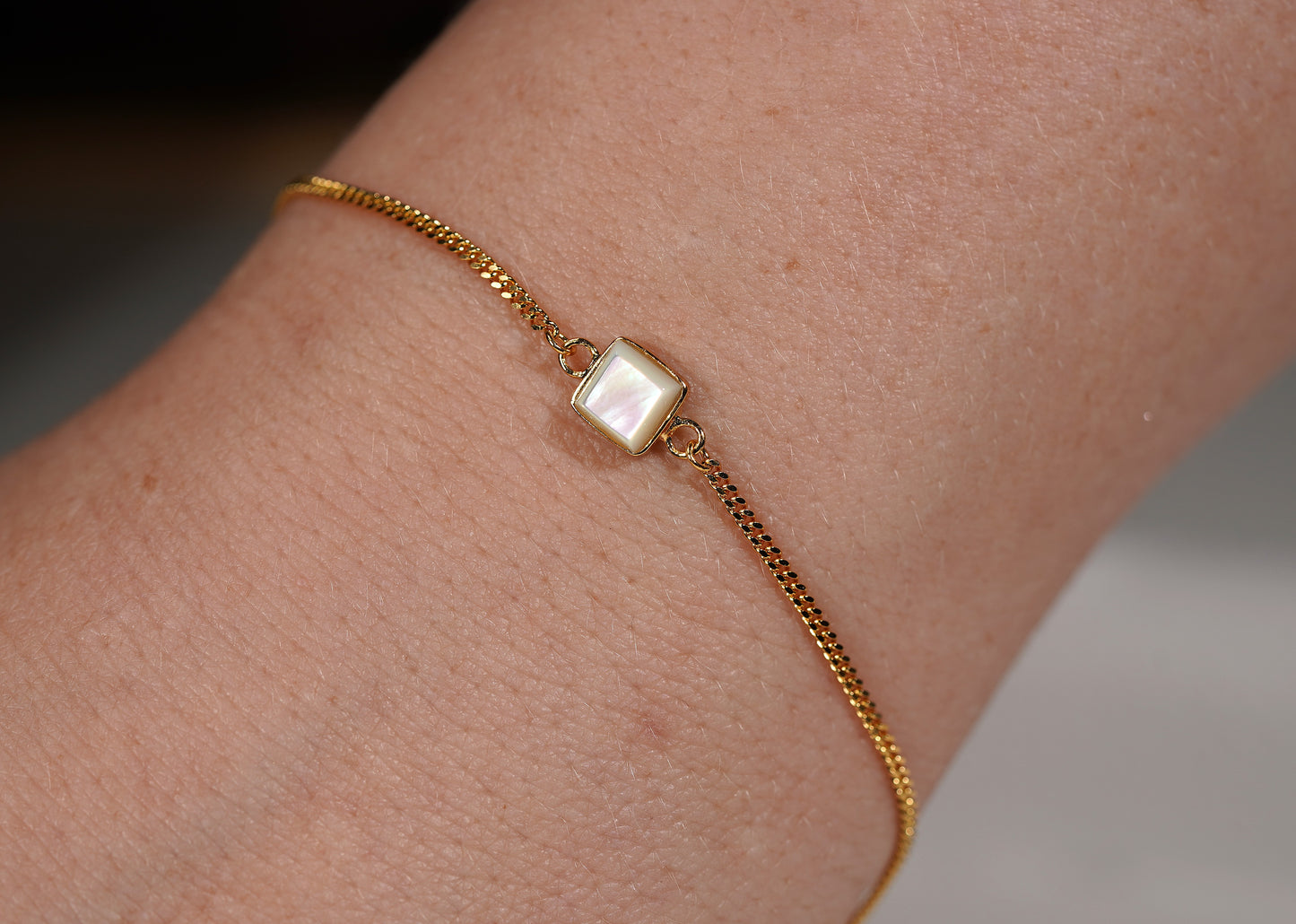 Gold Plated Bracelet with Square Mother of Pearl Stone