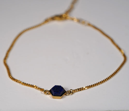 Plated Sterling Silver Bracelet with Hexagon Stone Feature- Lapis flat lay