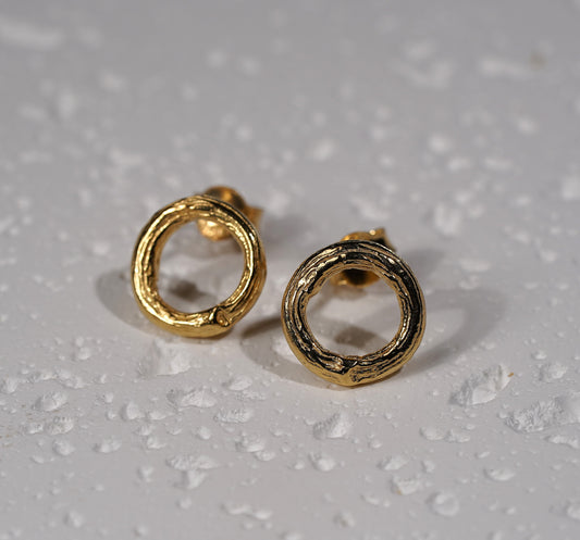 Gold Plated Sterling Silver Branch Stud Earrings flat lay