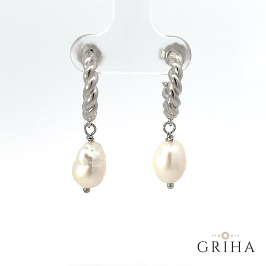 Hoop Silver Earring Twisted Pearl