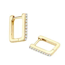 Square Hoop Moissanite Earrings Gold Plated Silver