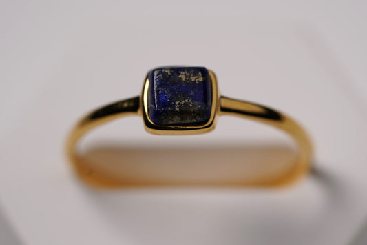 Gold Plated Sterling Silver Petite Square Lapis Stone Ring