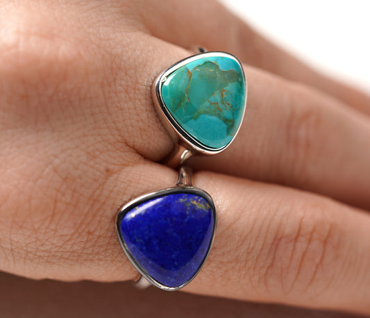 925 Sterling Silver Large Lapis Stone Ring available in turquoise as well model hand