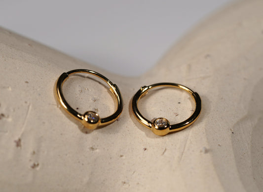 Gold Plated Petite Creole Hoop Earrings with Cubic Zirconia
