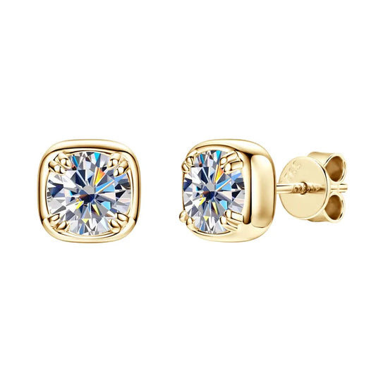 Moissanite Gold Encased Stud Earrings- Gold Plated Sterling Silver