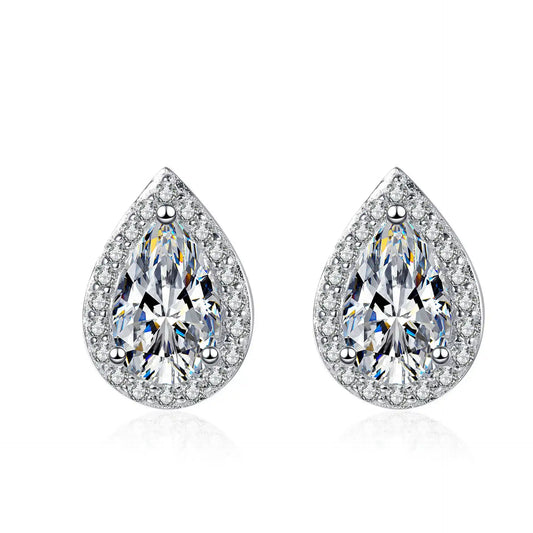 Moissanite Pear Stud Earrings Sterling Silver