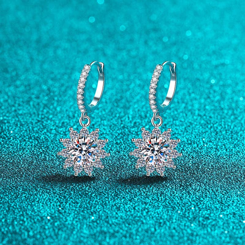 Moissanite Snowflake Silver Earrings