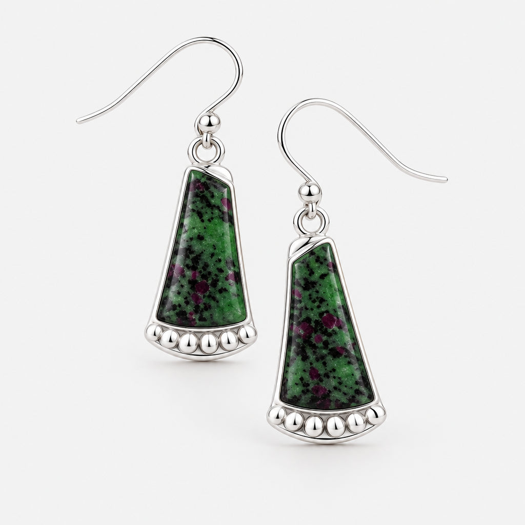 Natural Gemstone Ruby in Zoisite Sterling Silver Hook Earrings