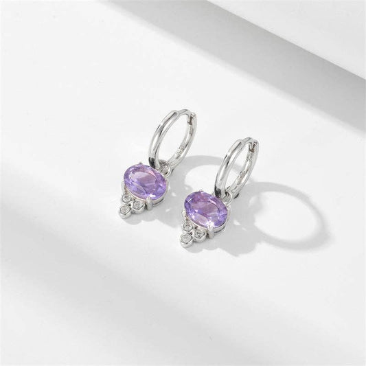 Oval Cut Amethyst Drop Hoop Earrings – 925 Sterling Silver