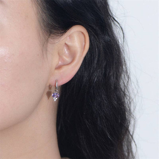 Oval Cut Amethyst Drop Hoop Earrings – 925 Sterling Silver