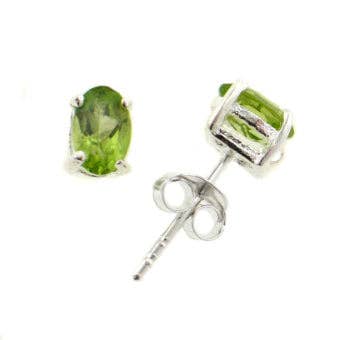 Oval Cut Peridot Sterling Silver Stud Earrings