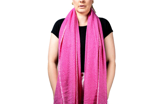 GRIHA White and Pink Herringbone Shawl
