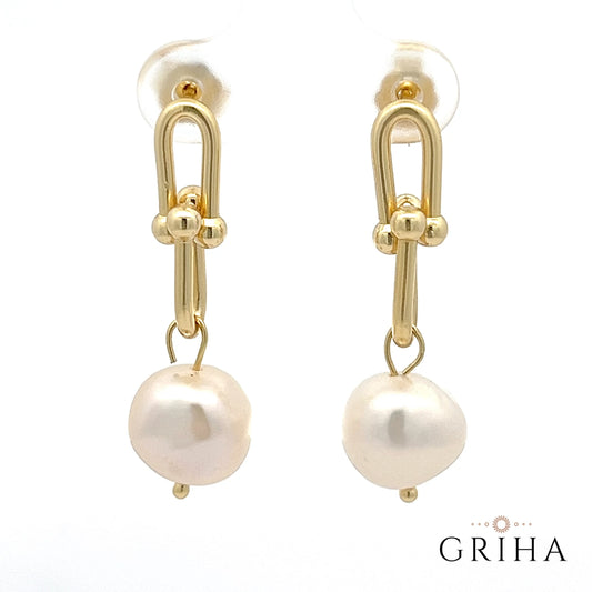 Freshwater Pearl Drop Earrings 14k Gold Plated Sterling Silver