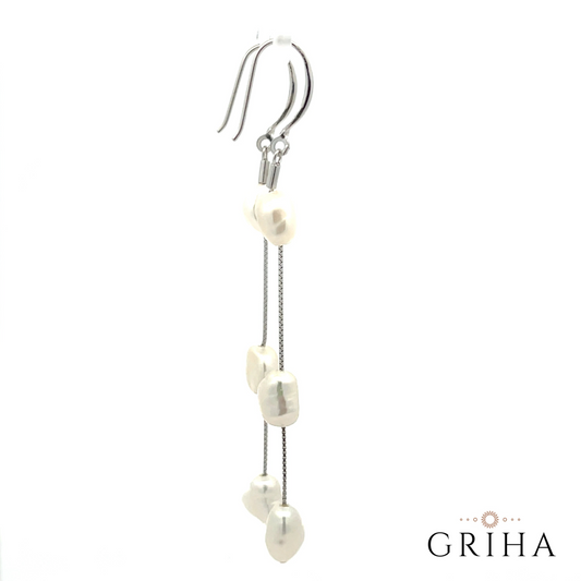 Pearl drop earring silver triple drop
