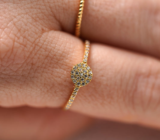 Gold Plated Sterling Silver Round Ring with Cubic Zirconia Stone