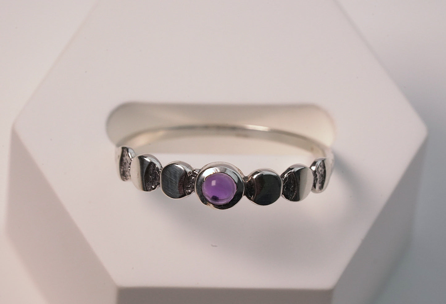 Petite Luna Ring with Natural Amethyst Gemstone on 925 Silver