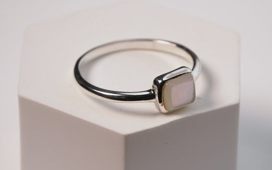 Petite Square Pearl Ring in 925 Sterling Silver