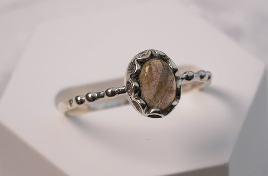 Petite Tiger Eye Gemstone Ring in 925 Sterling Silver