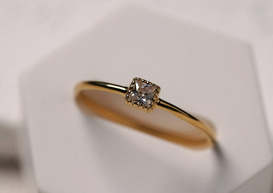 Gold Plated Sterling Silver Ring with Petite Cubic Zirconia Stone