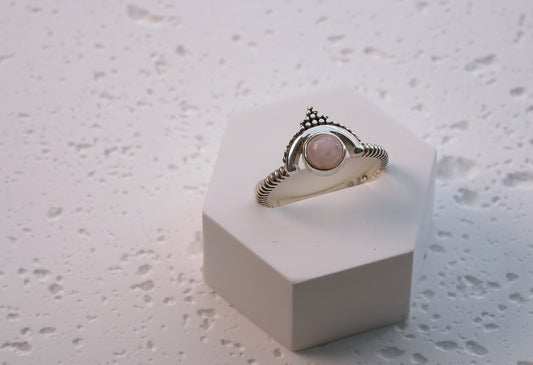 Pink Moonstone Bohemian Crown Ring in 925 Sterling Silver