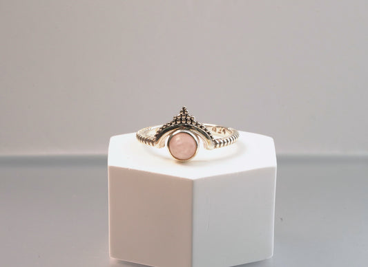 Pink Moonstone Bohemian Style Ring in 925 Sterling Silver