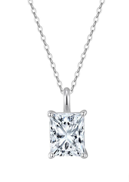 Radiant Cut Moissanite Pendant Necklace Sterling Silver