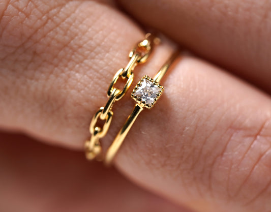 Gold Plated Sterling Silver Ring with Petite Cubic Zirconia Stone