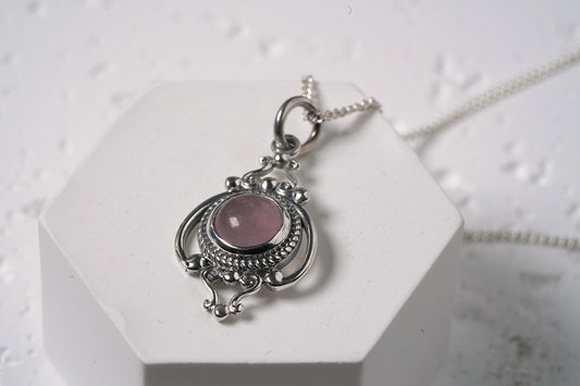 Rose Quartz Boho Pendant in 925 Sterling Silver