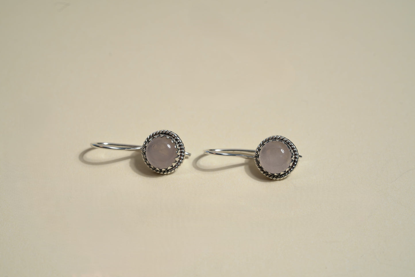 Rose Quartz Circle Drop Earrings in 925 Sterling Silver