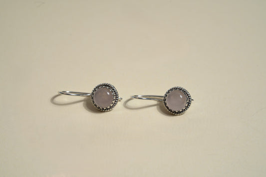 Rose Quartz Circle Drop Earrings in 925 Sterling Silver
