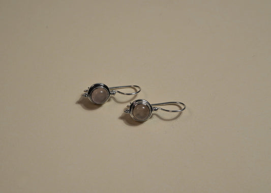 Rose Quartz Circle Drop Earrings in Sterling Silver