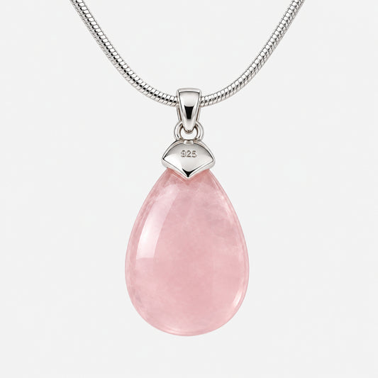 Rose Quartz Drop Pendant in 925 Sterling Silver