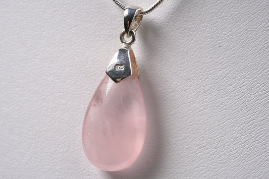 Rose Quartz Drop Pendant in Sterling Silver