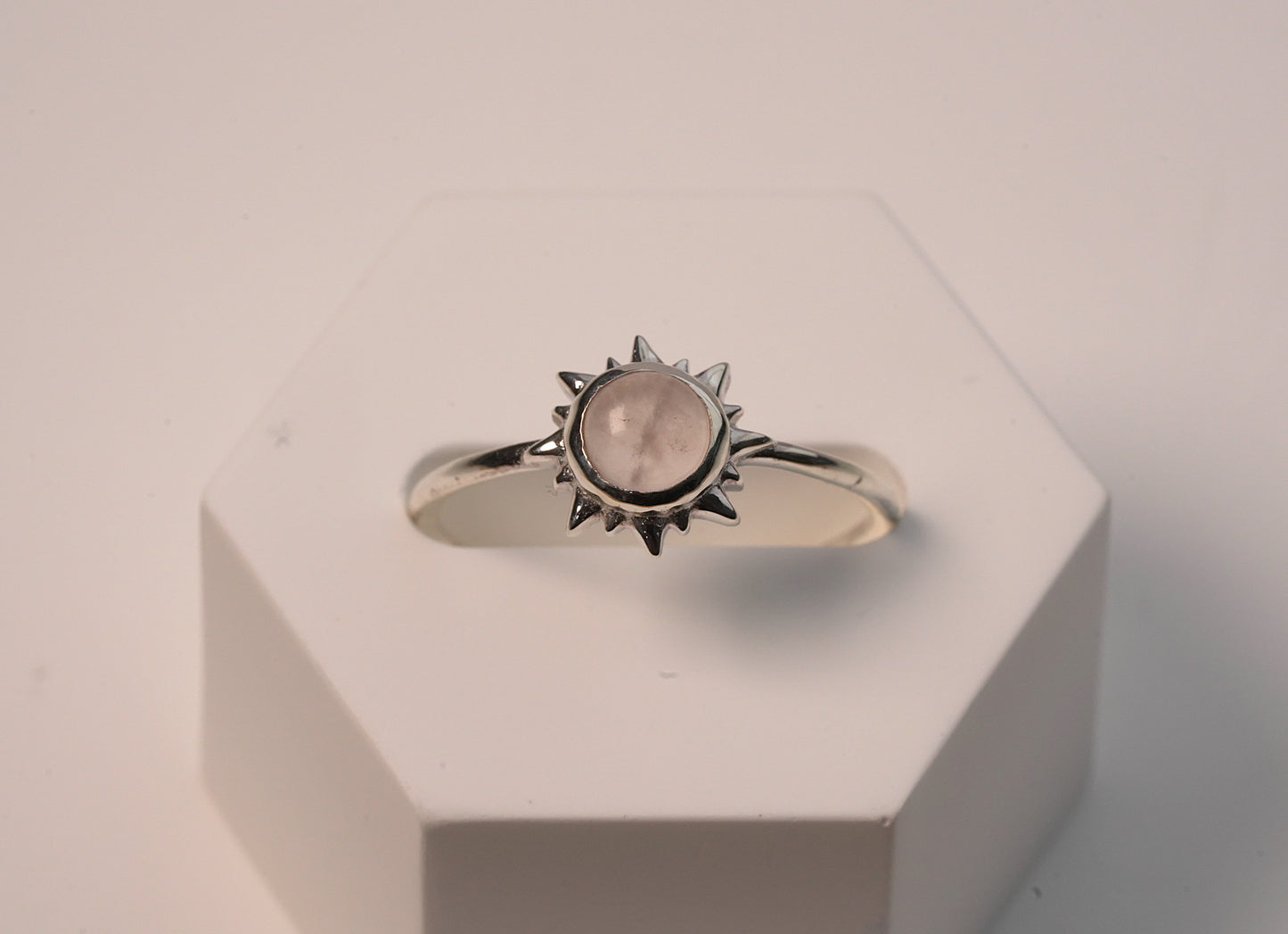Rose Quartz Sun Ring in Sterling Silver