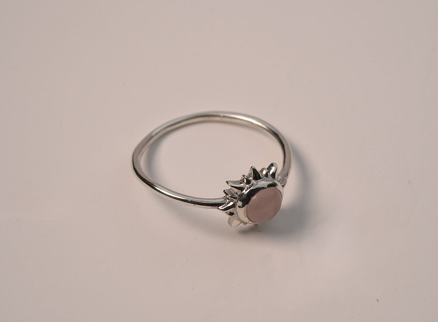 Rose Quartz Sun Ring in Sterling Silver 925