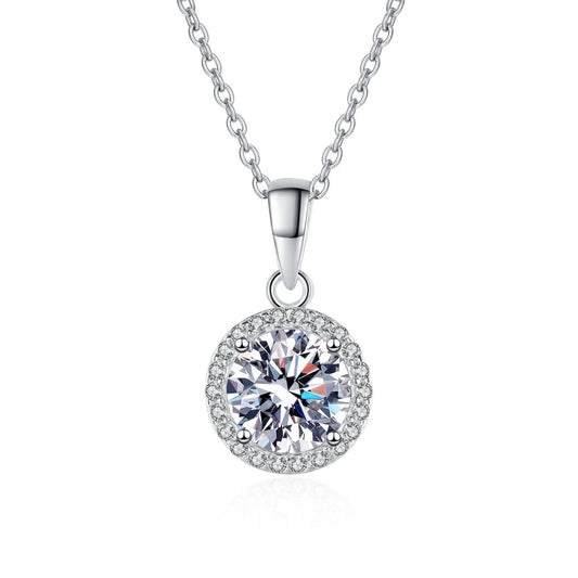 Round Moissanite Pendant Necklace Silver