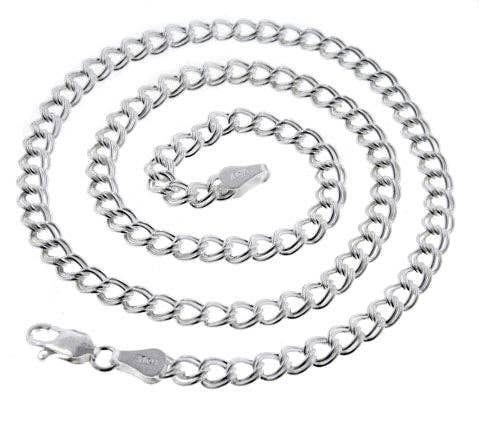 Silver Double Link Chain Charm Necklace