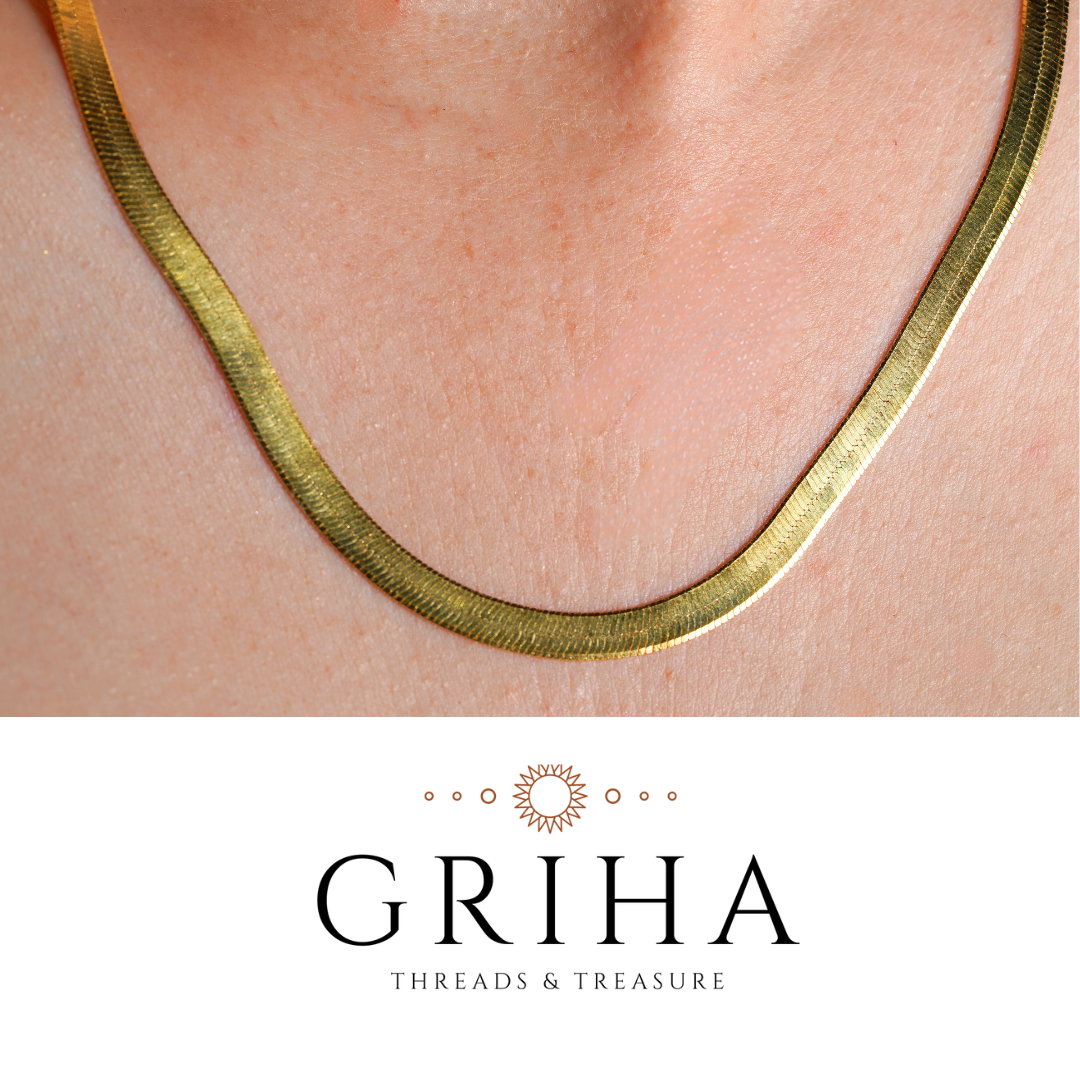 Snake Herringbone Style Chain - Available in Gold-Plated Sterling Silver or 925 Sterling Silver (18-20 inch)