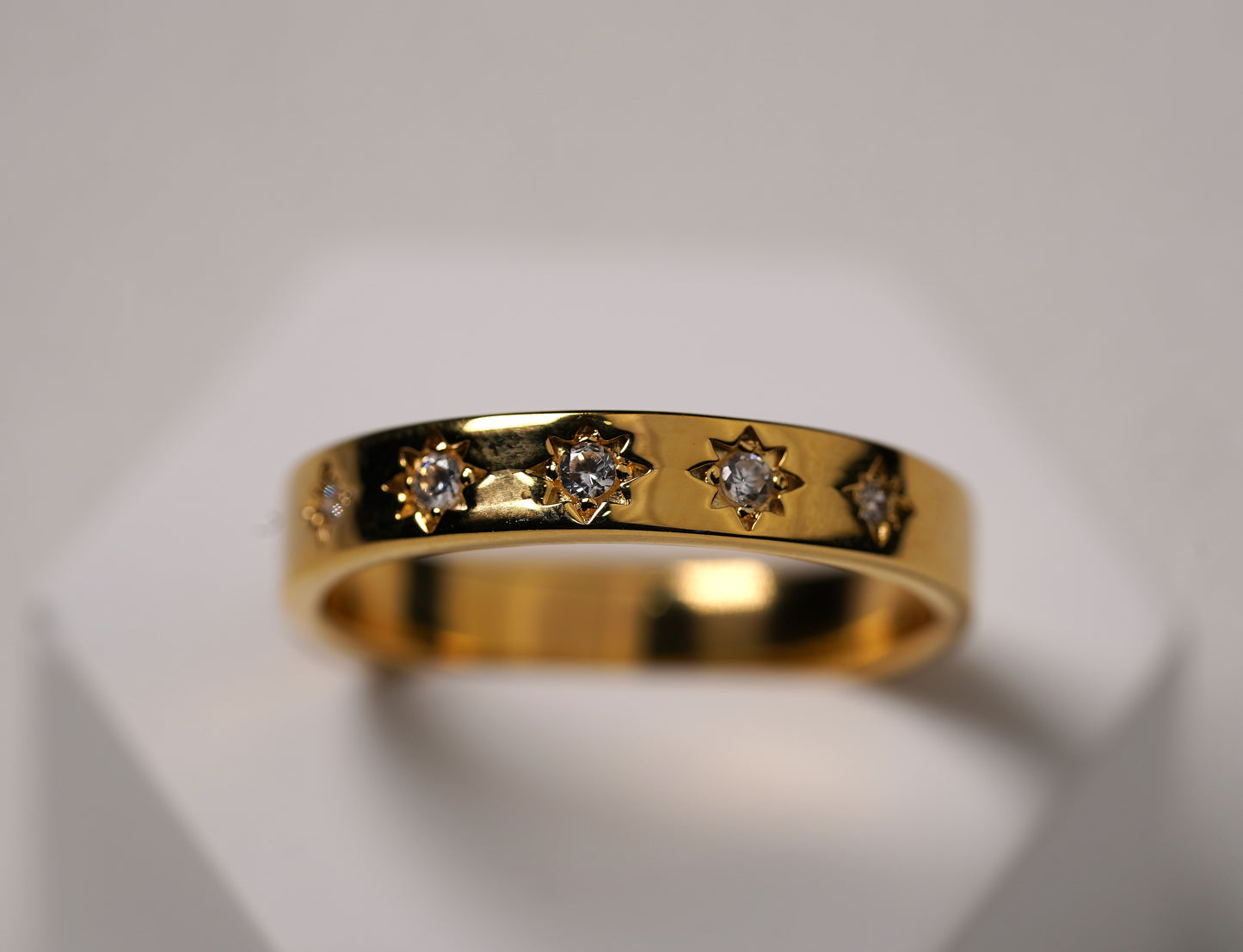 Gold Plated Sterling Silver Band Ring with Star Cubic Zirconia Feature