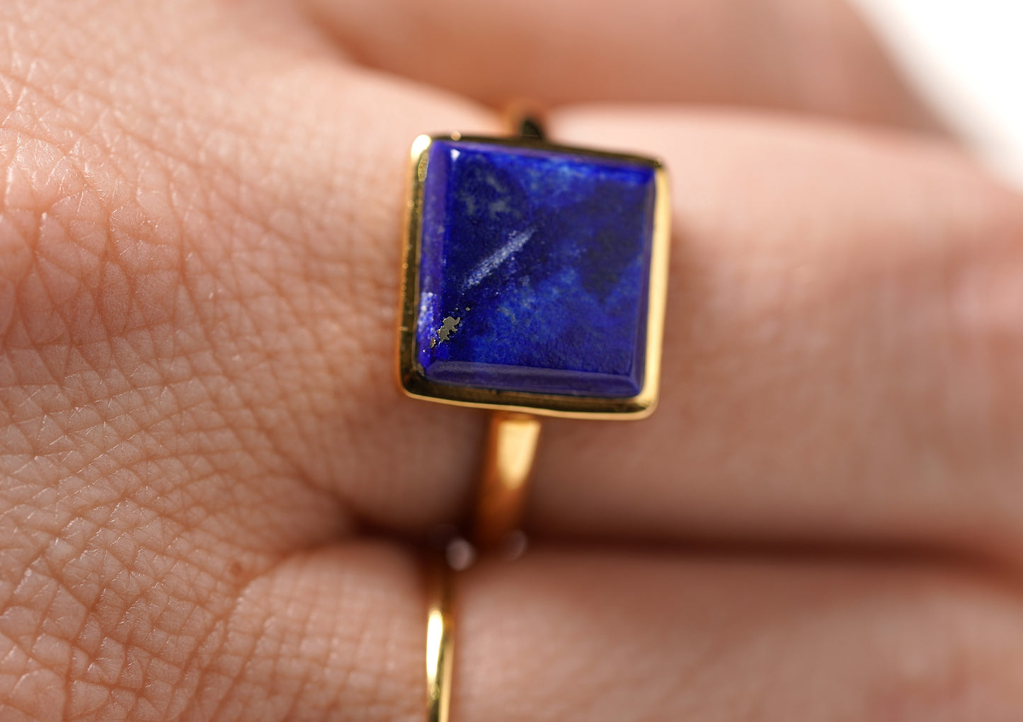 Gold Plated Sterling Silver Large Square Lapis Stone Ring