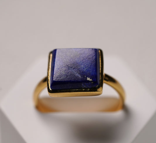 Gold Plated Sterling Silver Large Square Lapis Stone Ring
